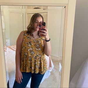 mustard yellow floral tank - American Eagle